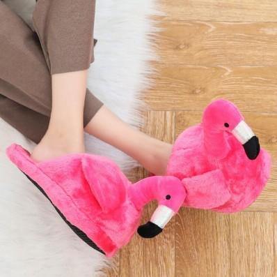 Chaussons en peluche Flamant