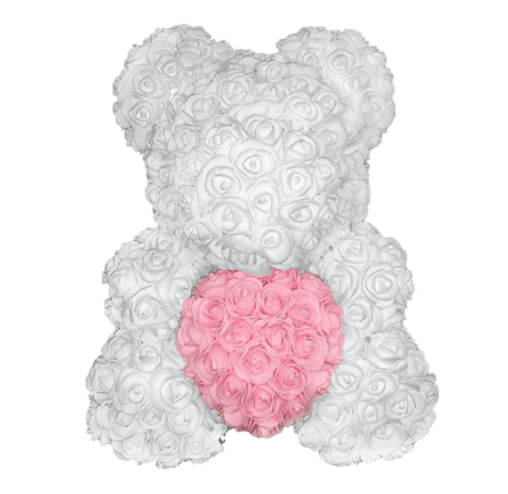 Ours en roses blanc et rose