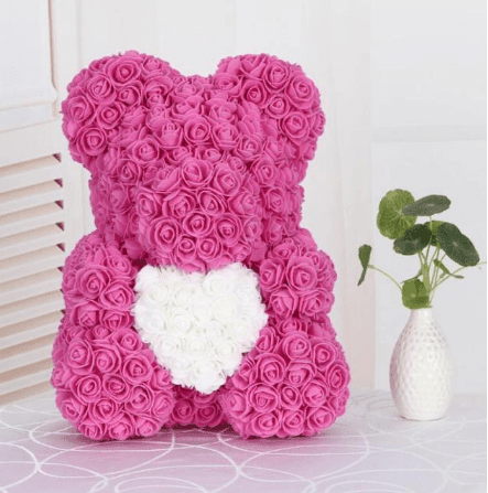 Ourson en roses fuchsia et blanc
