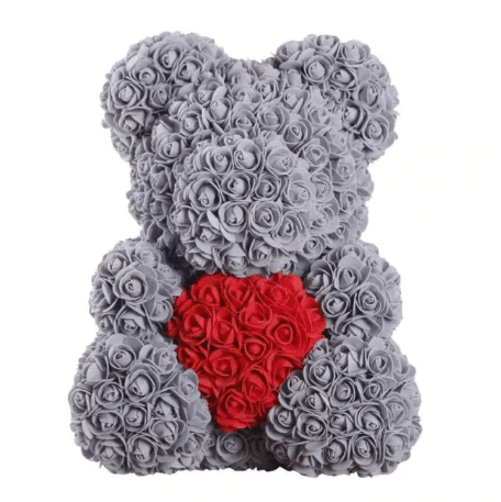 Ours en roses gris et rouge