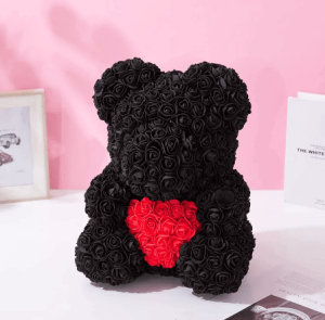 Ourson en roses noir et rouge