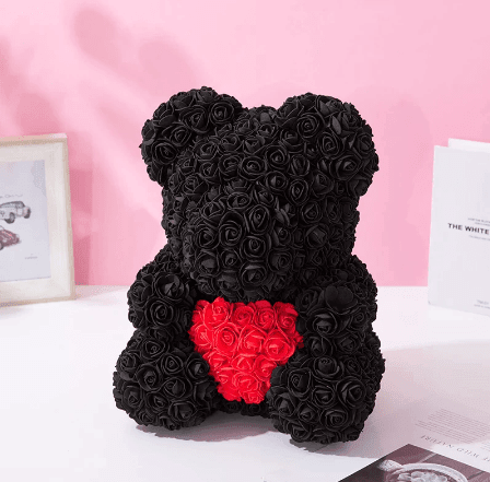 Ourson en roses noir et rouge