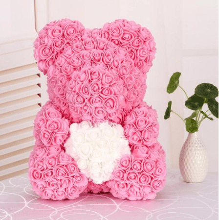 Ourson en roses rose et blanc