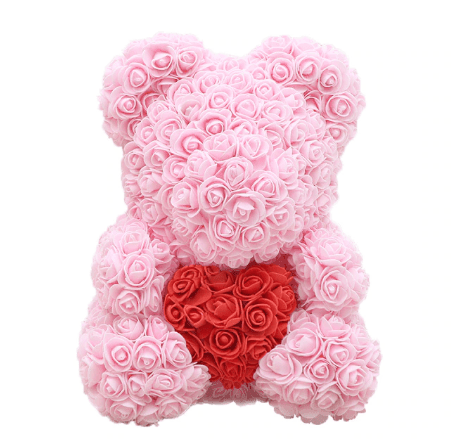 Ours en roses rose et rouge