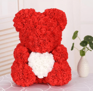 Ourson en rose rouge et blanc