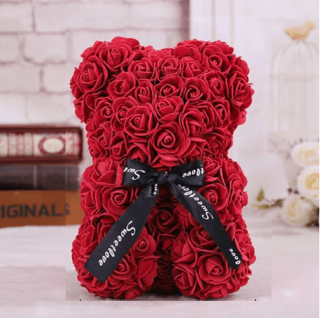 Ourson en roses rouge bordeaux