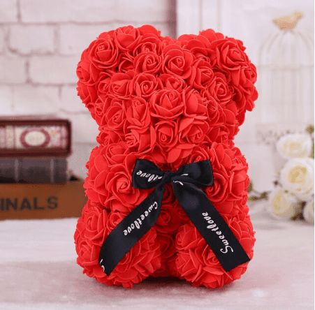 Ourson en roses rouge