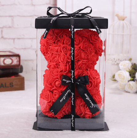 Ourson en roses rouge