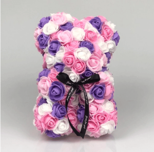 Ourson en roses violet et rose