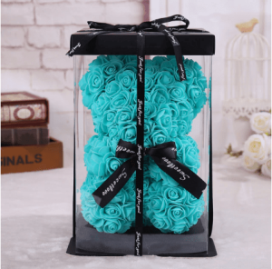 Ourson en roses bleu turquoise