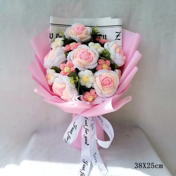 Creative Bouquet Knitted Roses Carnations Flowers Hand-Knitted Birthday Crochet Teacher's Day Valentine Christmas Gifts