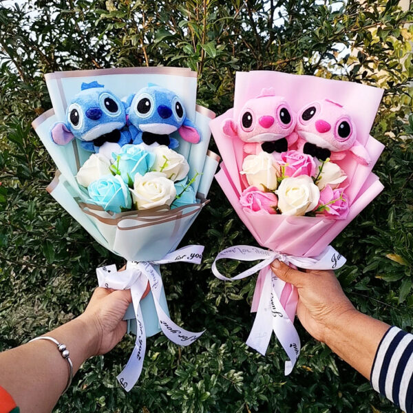 S69313ad5d10b4861b14b7e610454afc5n.jpg Disney Christmas Gift Anime Lilo Stitch Plush Bouquet Stuffed Animals Stitch Flower Bouquet Home Decoration Valentine Gift