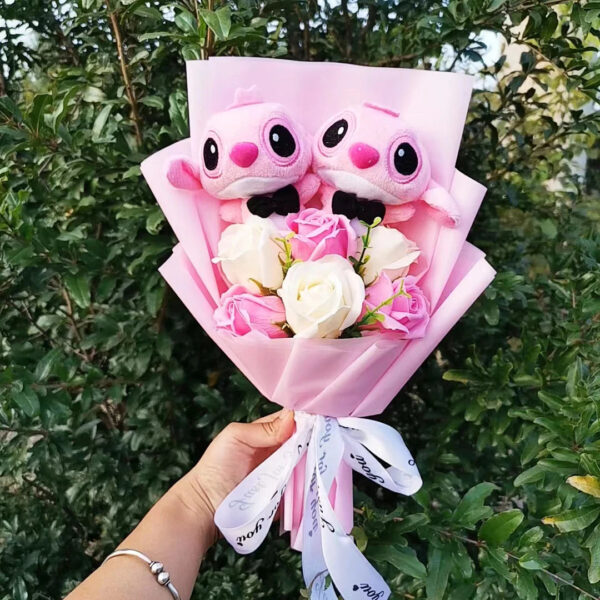 Disney Christmas Gift Anime Lilo Stitch Plush Bouquet Stuffed Animals Stitch Flower Bouquet Home Decoration Valentine Gift