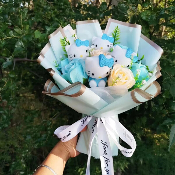 Bouquet Fleur Peluche Chat Hello Kitty - Bouquet de Fleurs Savon