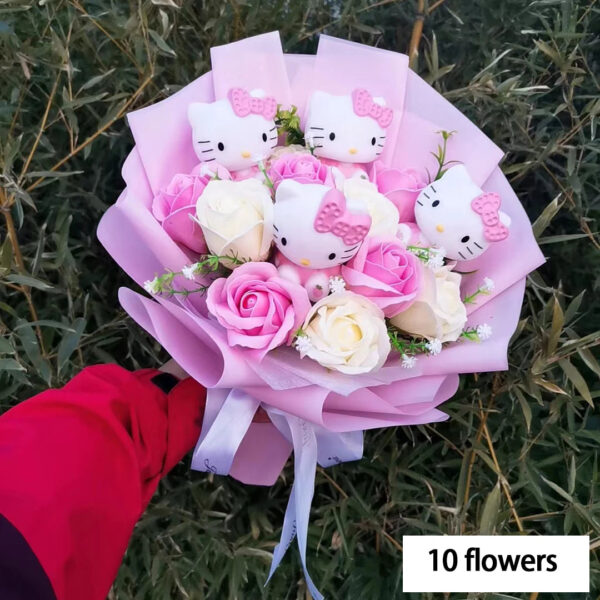 Bouquet Fleur Peluche Chat Hello Kitty - Bouquet de Fleurs Savon