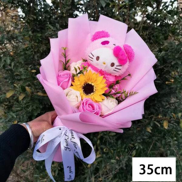 Bouquet Fleur Peluche Chat Hello Kitty - Bouquet de Fleurs Savon