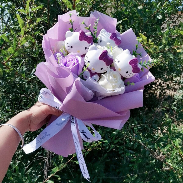Bouquet Fleur Peluche Chat Hello Kitty - Bouquet de Fleurs Savon