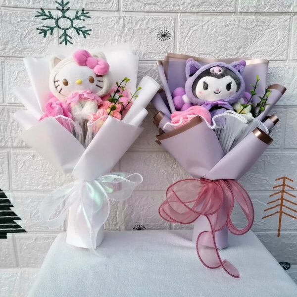 Se7de03b8430a4f77b0b08804a173db8di.jpg Cartoon Kuromi Hello Kitty Cinnamoroll Plush Bouquet Rose Wedding Party Decoration Valentine's Day Christmas Birthday Gift