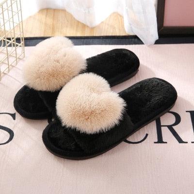 Chaussons en peluche pour femmes Hear Pom Pom