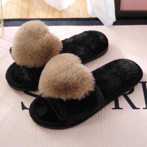 Chaussons en peluche pour femmes Hear Pom Pom