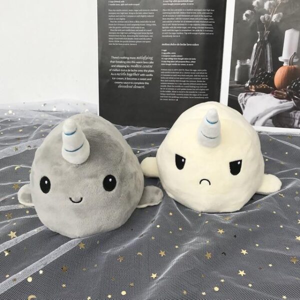 Peluche Réversible Baleine Licorne Gris et Blanc