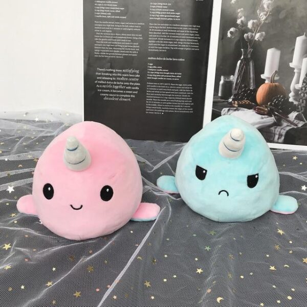 Peluche Réversible Baleine Licorne Rose et Turquoise