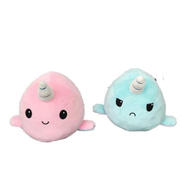 Peluche Réversible Baleine Licorne Rose et Turquoise