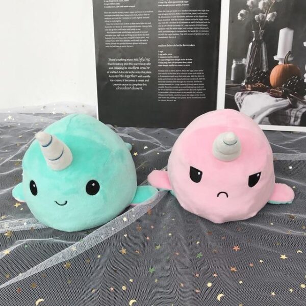 Peluche Réversible Baleine Licorne Turquoise et Rose