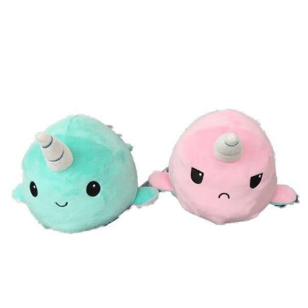 Peluche Réversible Baleine Licorne Turquoise et Rose