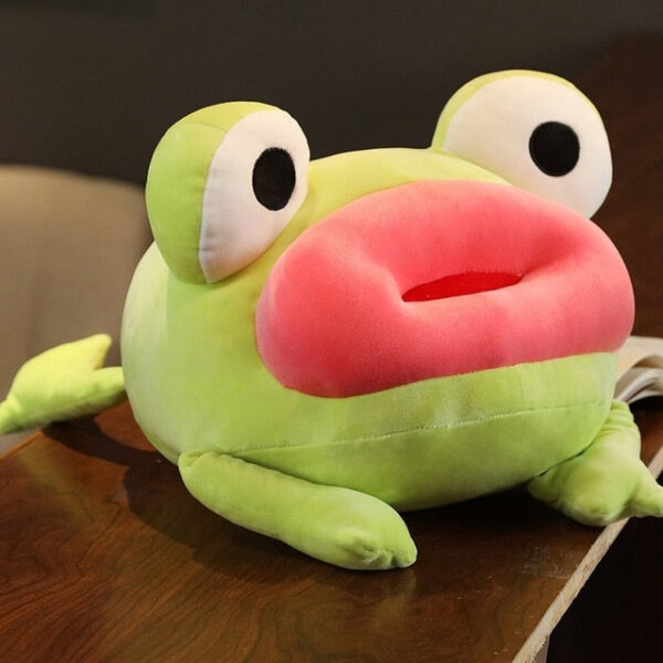 Coussin peluche en forme de grenouille verte
