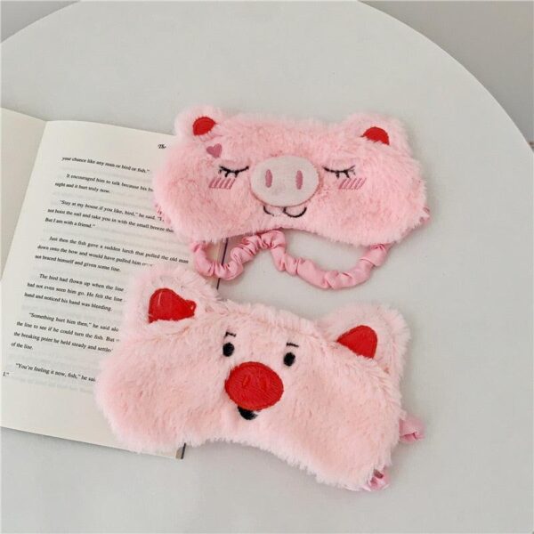 Masque de sommeil en peluche cochon rose
