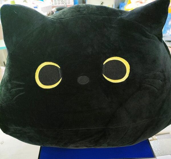 Peluche chat noir, blanc et gris