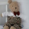 photo by alena evseenko Adorable teddy bear with checkered outfit and bowtie. Perfect for nurseries.