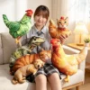 Peluches réalistes (poule, canard, dinosaure, chien, chat, âne)
