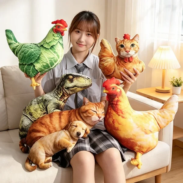S039fd5e404384c76a41c8fad97bdaaacs.webp Peluches réalistes (poule, canard, dinosaure, chien, chat, âne)